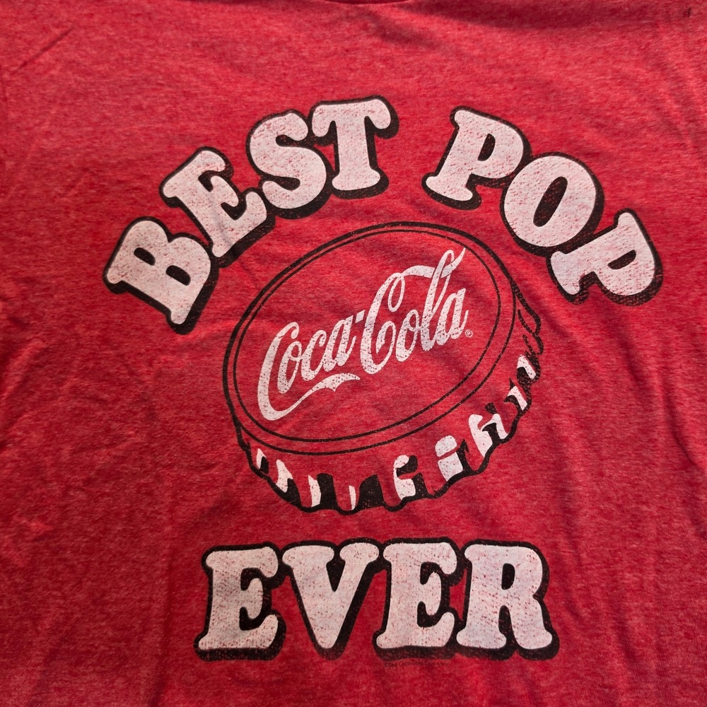 Coca-Cola Best Pop Ever Red Heather Graphic T-Shirt Medium Distressed Bottle Cap